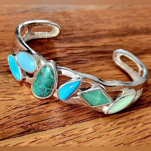 WHITNEY KELLY Sterling Silver Turquoise, Chrysocolla, Chalcedony Cuff Bracelet! - Picture 2 of 12